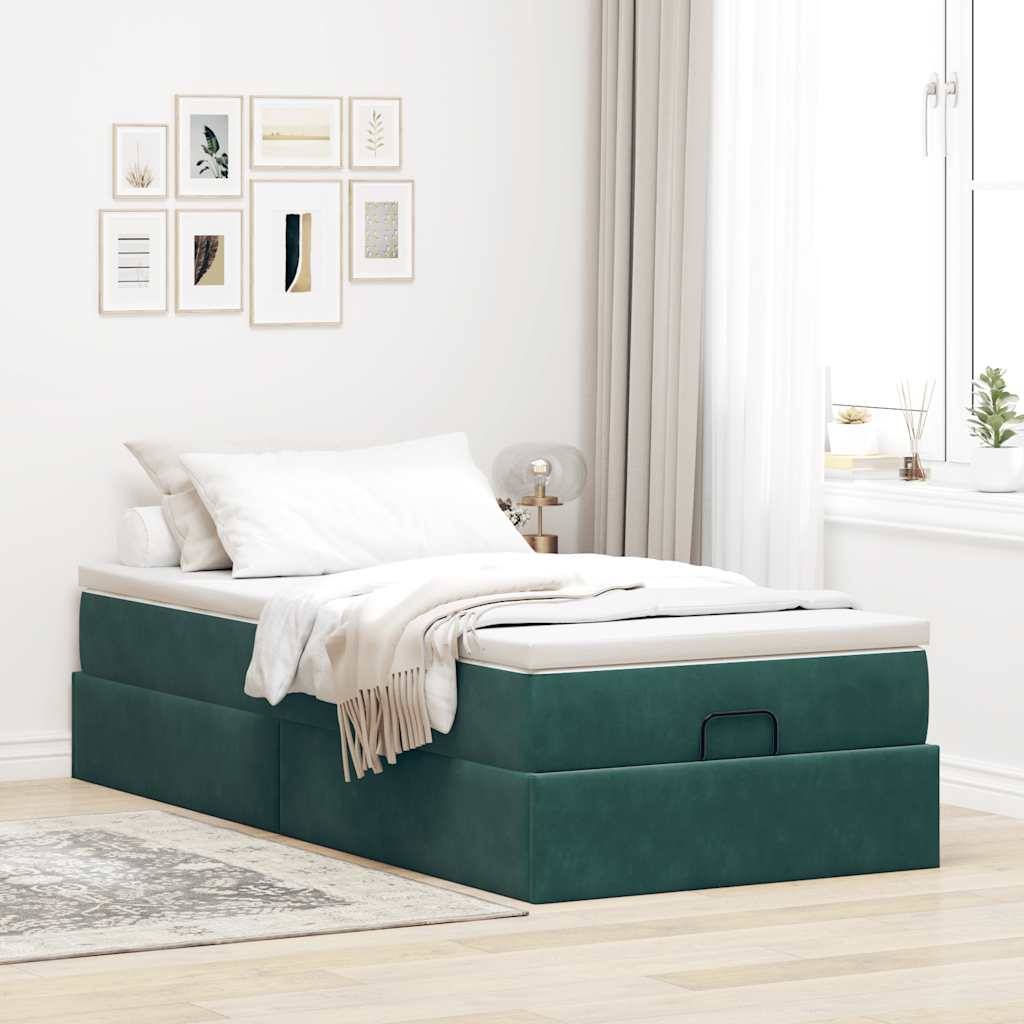 vidaXL Ottoman-Bett mit Matratze Dunkelgrün 90x200 cm Samt