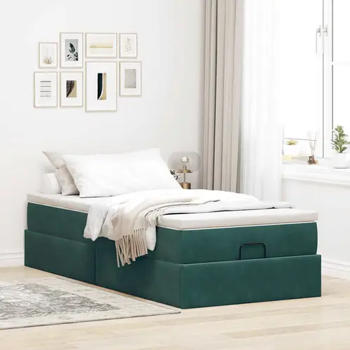 vidaXL Ottoman-Bett mit Matratze Dunkelgrün 90x200 cm Samt vidaXL Ottoman-Bett mit Matratze Dunkelgrün 90x200 cm Samt