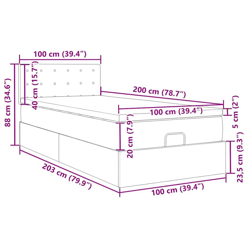 vidaXL Ottoman-Bett mit Matratze Cappuccino-Braun 100x200cm Kunstleder