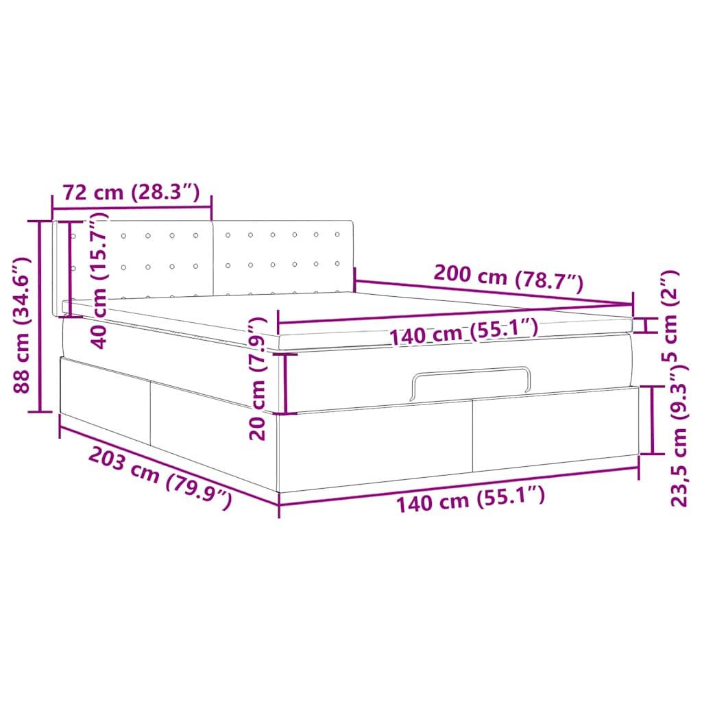 vidaXL Ottoman-Bett mit Matratzen & LEDs Grau 140x200 cm Kunstleder