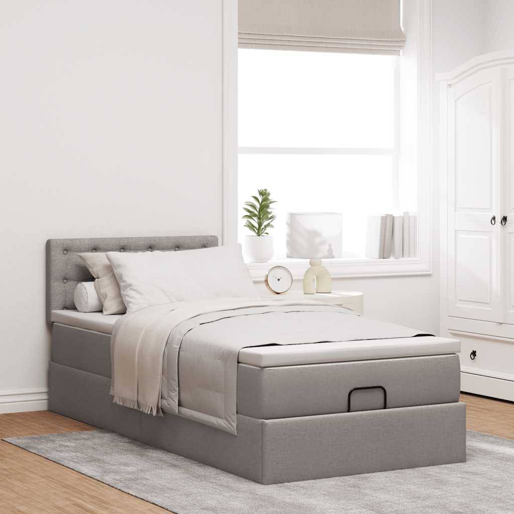 vidaXL Ottoman-Bett mit Matratze Taupe 90x200 cm Stoff