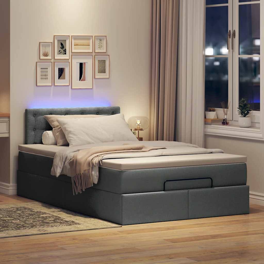 vidaXL Ottomane Bett mit Matratze & LEDs Dunkelgrau 120x200 cm Stoff