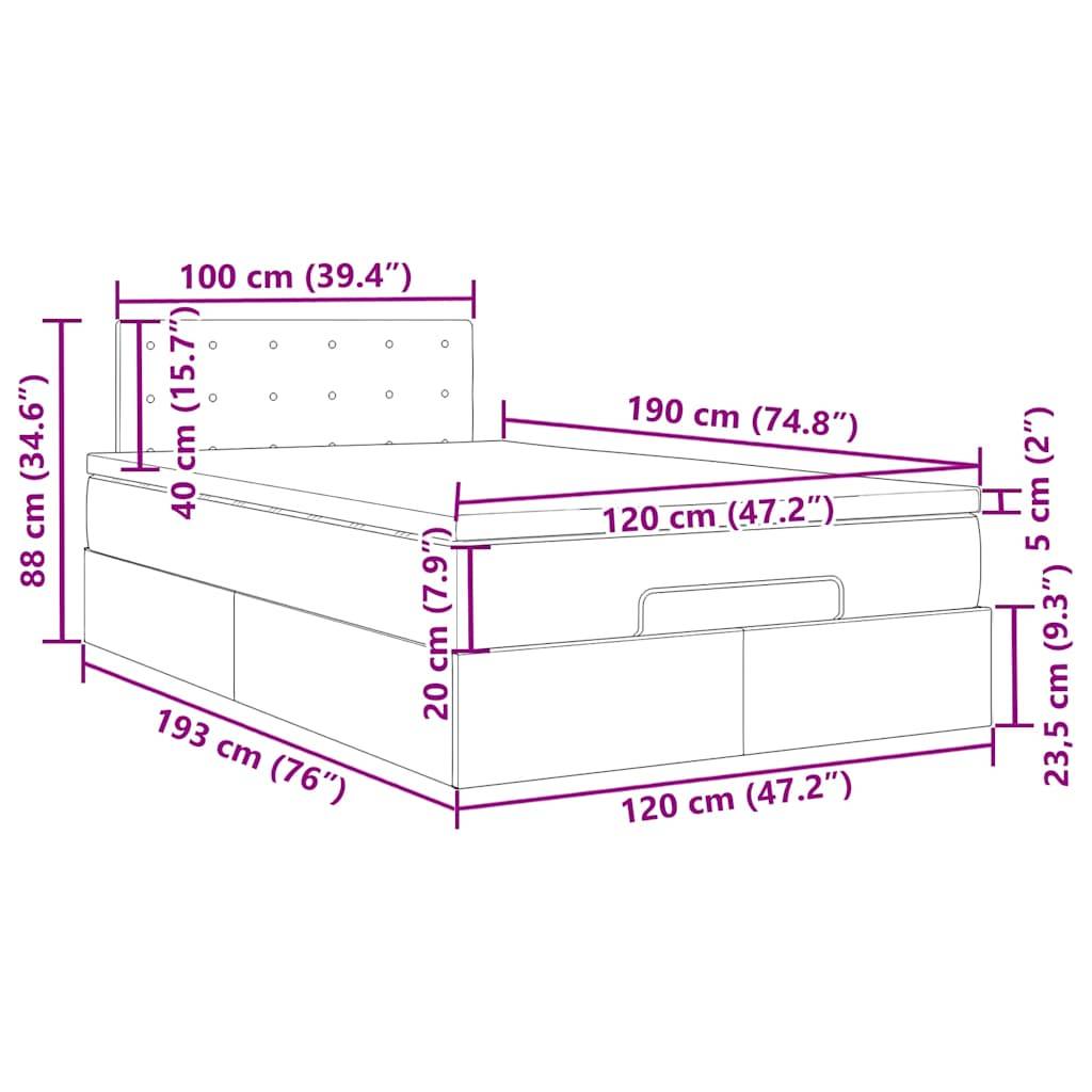 vidaXL Ottoman-Bett mit Matratze Dunkelgrau 120x190 cm Stoff