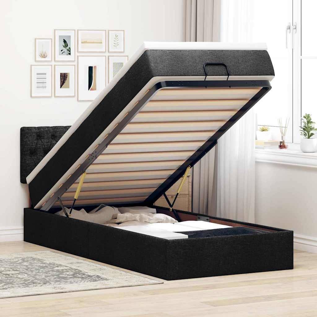 vidaXL Ottoman-Bett mit Matratze & LEDs Schwarz 90x200 cm Stoff