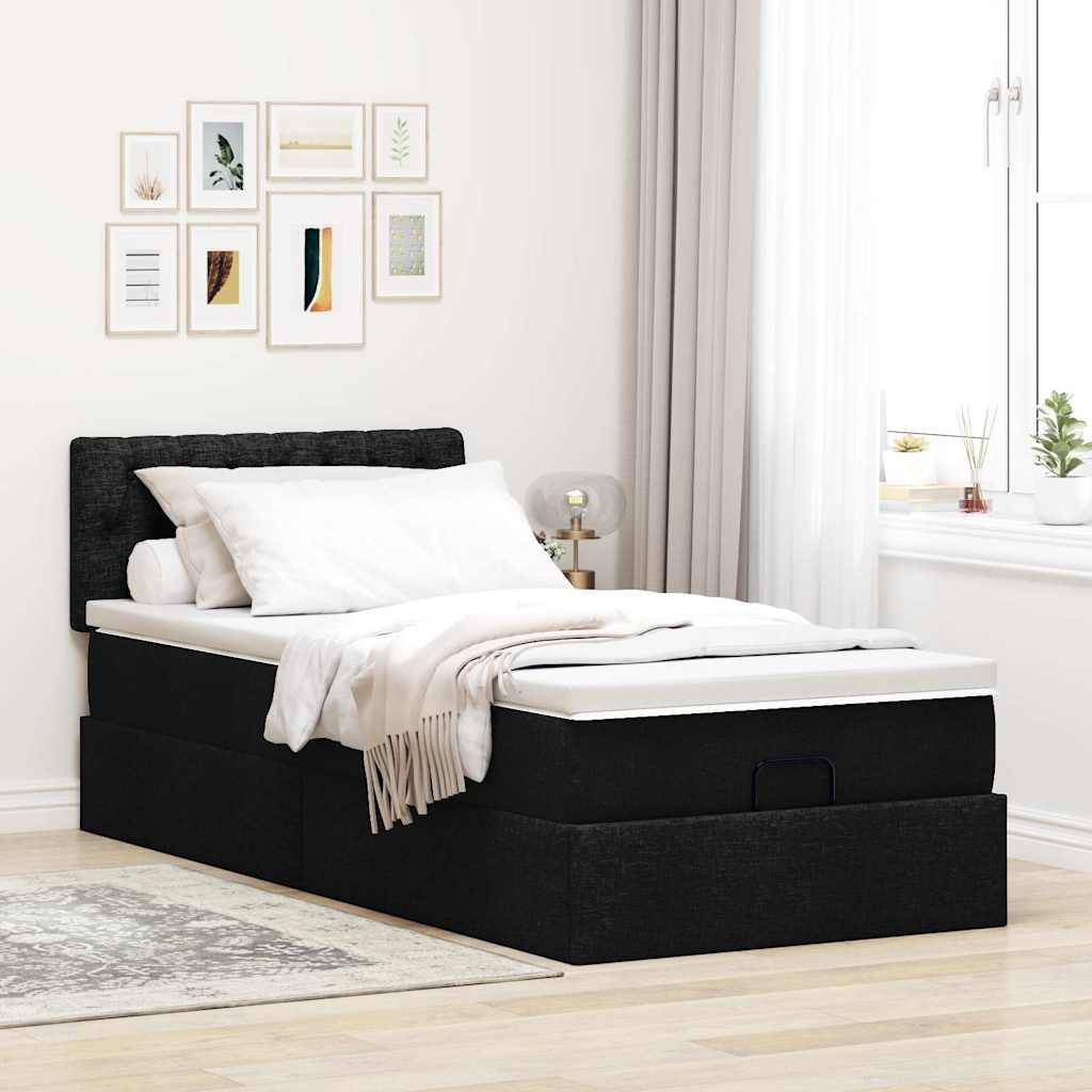 vidaXL Ottoman-Bett mit Matratze &amp; LEDs Schwarz 90x200 cm Stoff