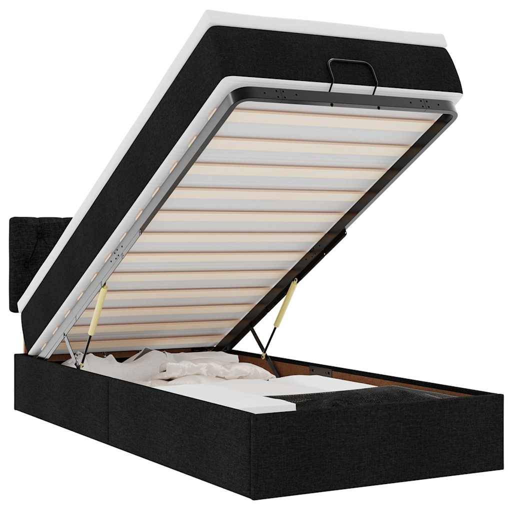 vidaXL Ottoman-Bett mit Matratze &amp; LEDs Schwarz 90x200 cm Stoff
