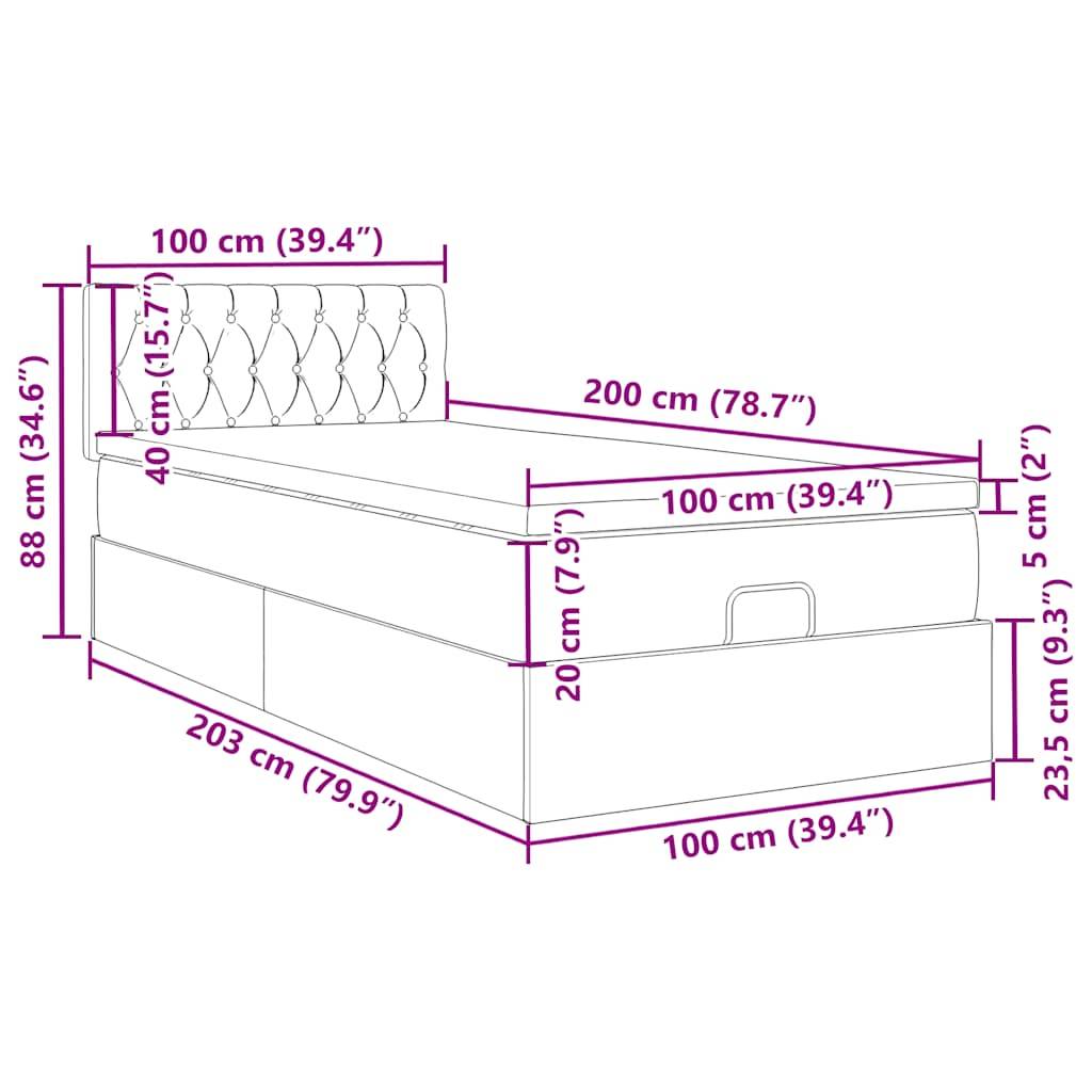 vidaXL Ottoman-Bett mit Matratze & LEDs Rosa 100x200 cm Samt