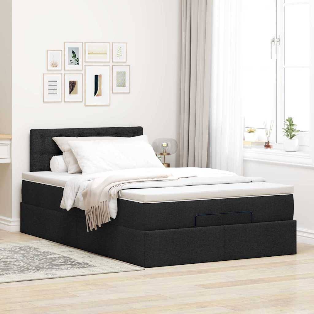vidaXL Ottoman-Bett mit Matratze & LEDs Schwarz 120x200 cm Stoff