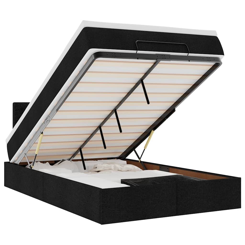 vidaXL Ottoman-Bett mit Matratze & LEDs Schwarz 120x200 cm Stoff