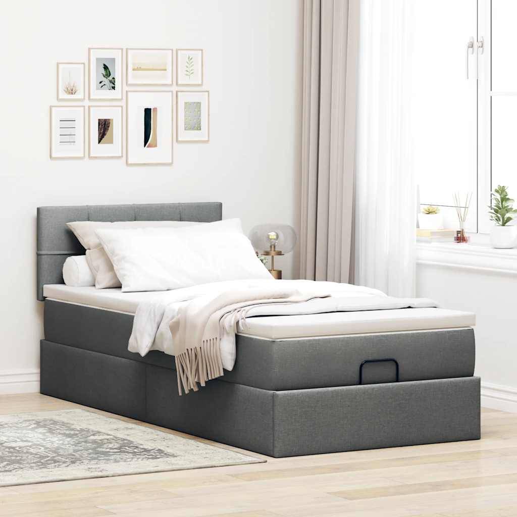 vidaXL Ottoman-Bett mit Matratze Dunkelgrau 90x190 cm Stoff