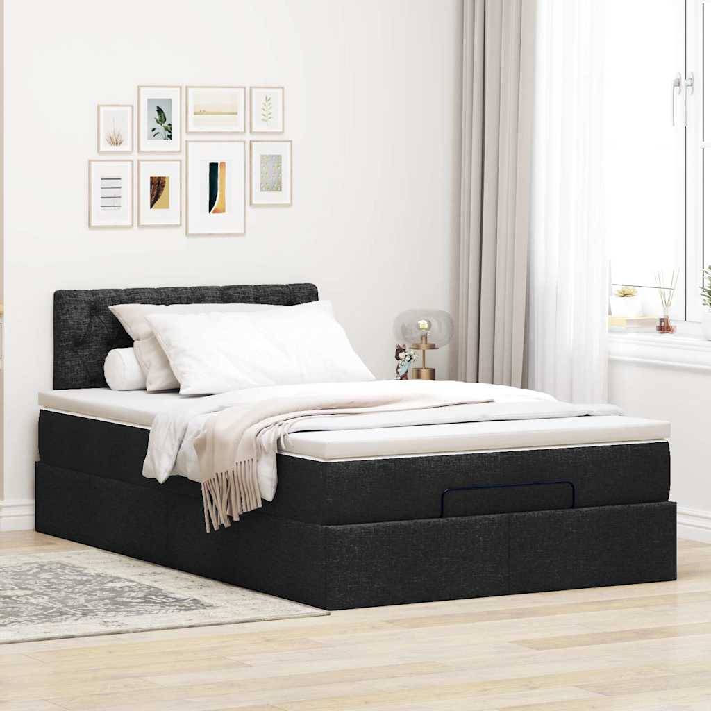 vidaXL Ottoman-Bett mit Matratze &amp; LEDs Schwarz 120x200 cm Stoff
