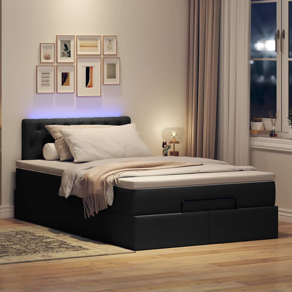 vidaXL Ottoman-Bett mit Matratze &amp; LEDs Schwarz 120x200 cm Stoff