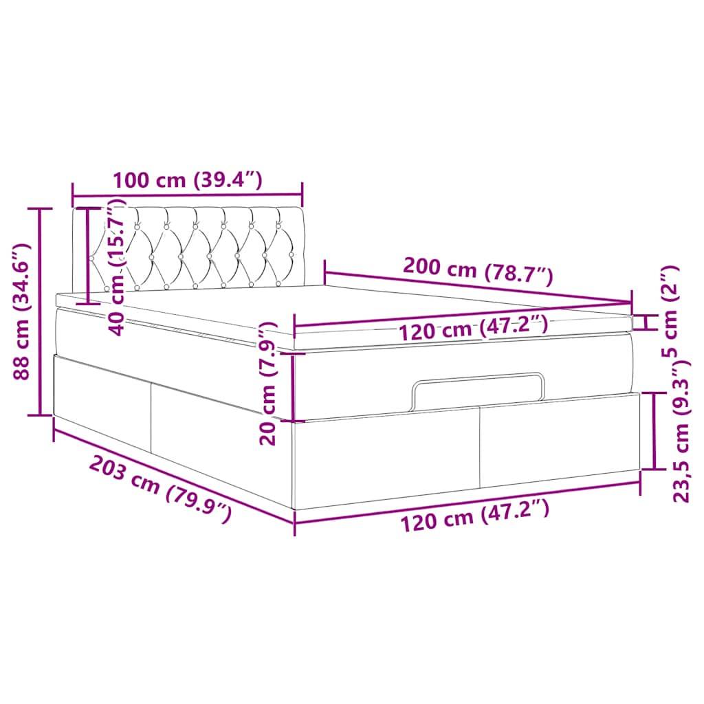 vidaXL Ottomane Bett mit Matratze & LEDs Dunkelgrau 120x200 cm Stoff