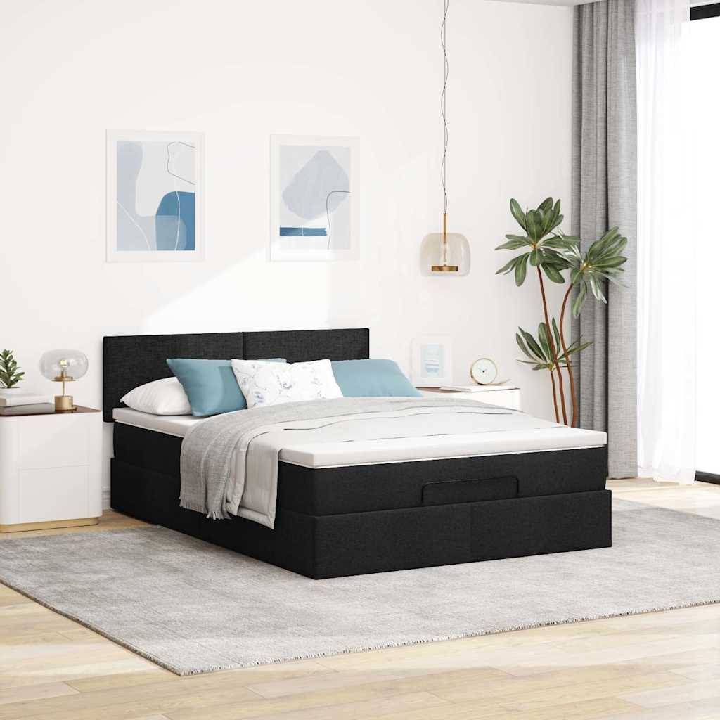 vidaXL Ottoman-Bett mit Matratze Schwarz 140x190 cm Stoff