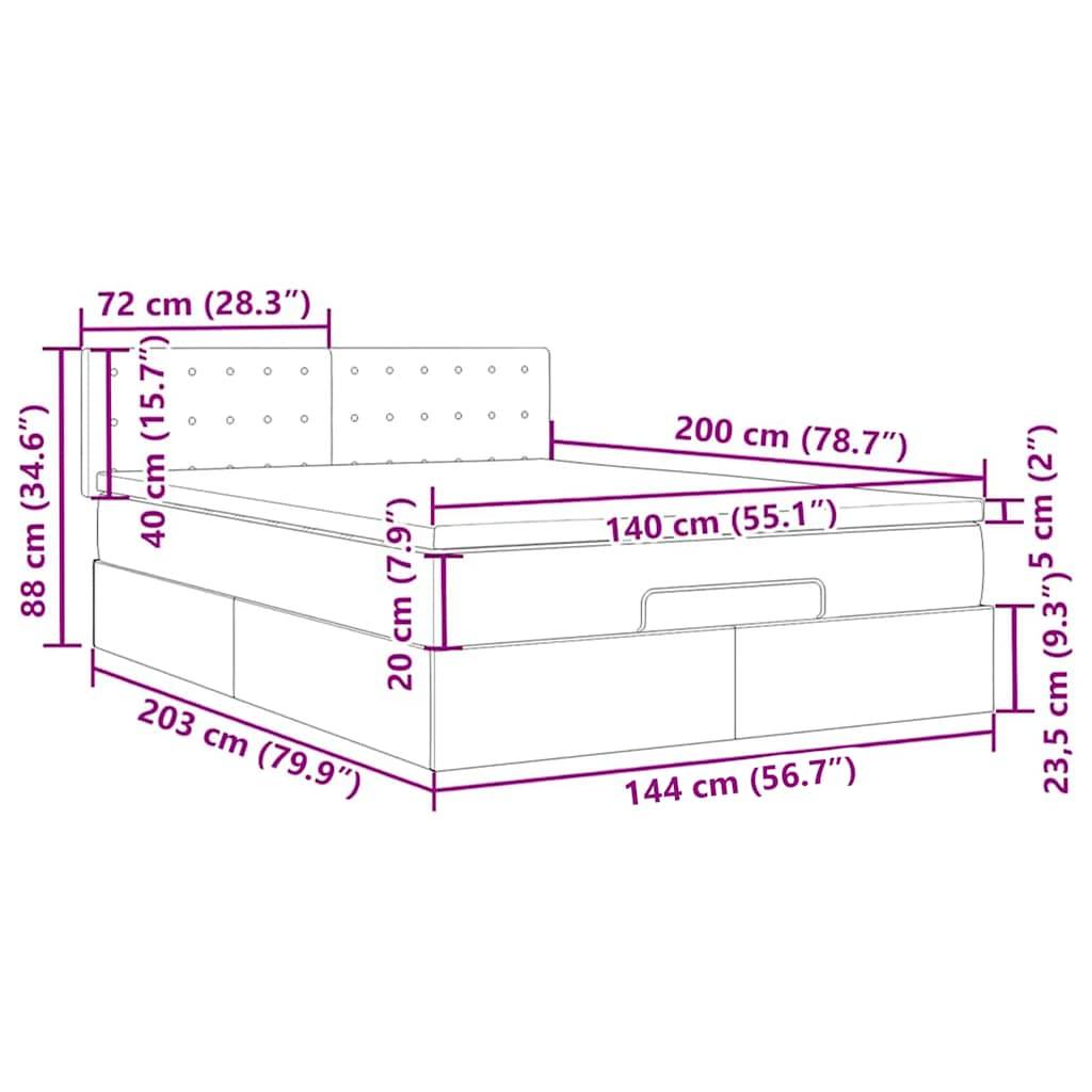 vidaXL Ottomane Bett mit Matratze & LEDs Dunkelgrau 140x200 cm Stoff