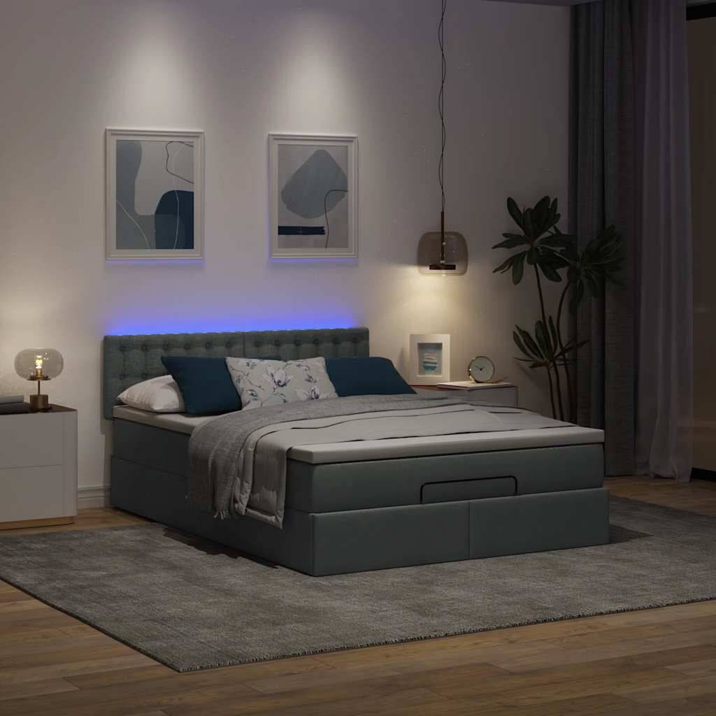 vidaXL Ottomane Bett mit Matratze & LEDs Dunkelgrau 140x200 cm Stoff