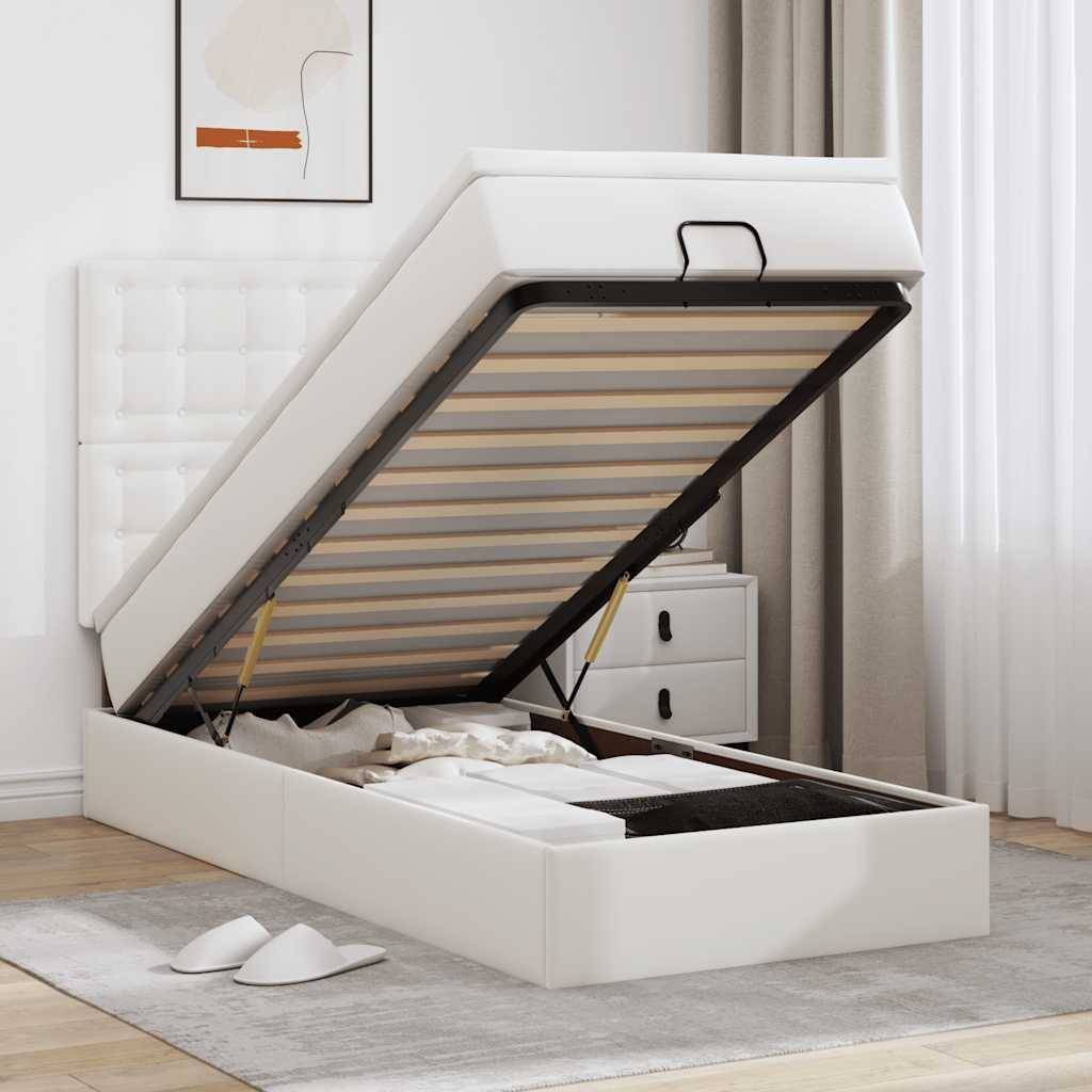 vidaXL Ottoman-Bett mit Matratze Weiß 90x190 cm Kunstleder