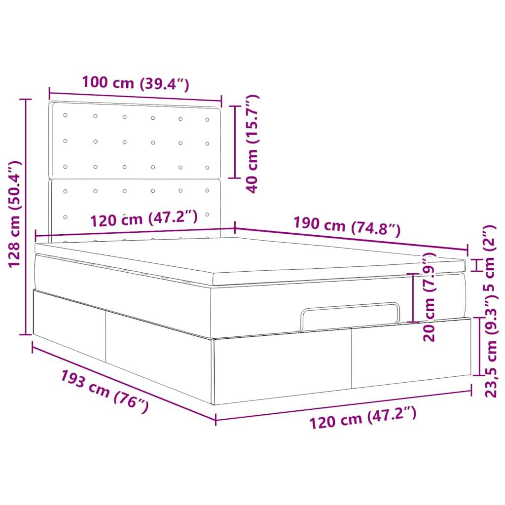 vidaXL Ottoman-Bett mit Matratze & LEDs 120x190cm Kunstleder