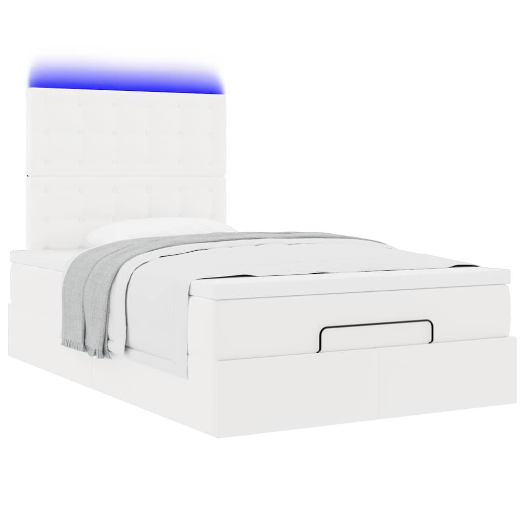 vidaXL Ottoman-Bett mit Matratze & LEDs Weiß 120x190 cm Kunstleder