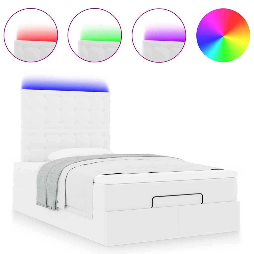 vidaXL Ottoman-Bett mit Matratze & LEDs Weiß 120x190 cm Kunstleder