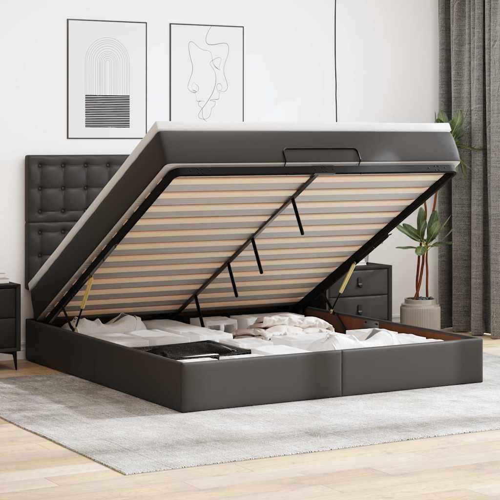 vidaXL Ottoman-Bett mit Matratze & LEDs Schwarz 160x200 cm Kunstleder