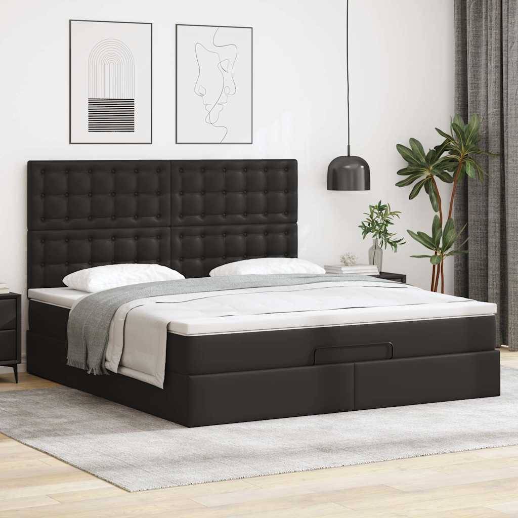 vidaXL Ottoman-Bett mit Matratze &amp; LEDs Schwarz 160x200 cm Kunstleder