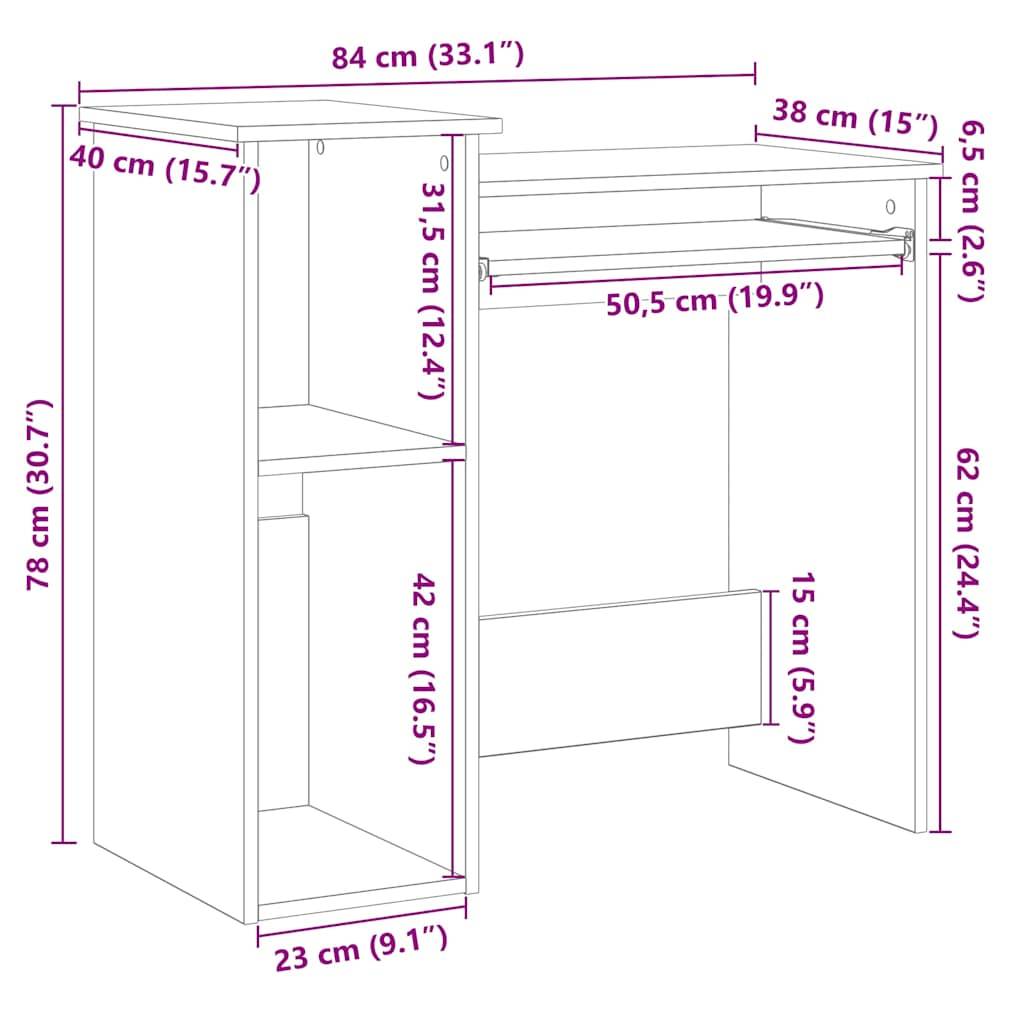 vidaXL Schreibtisch mit Regal Altholz-Optik 84x40x78cm Holzwerkstoff