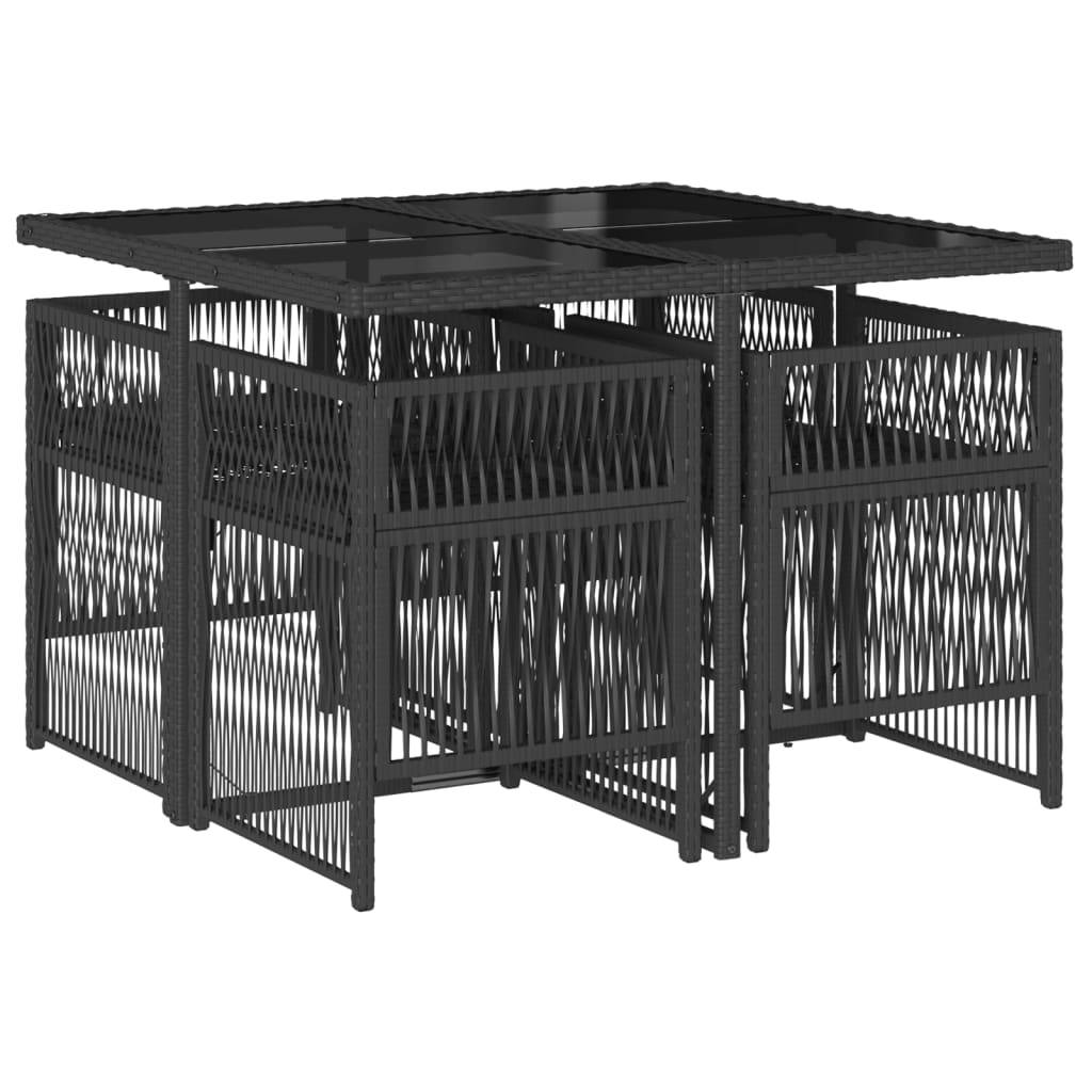 vidaXL 5-tlg. Garten-Essgruppe mit Kissen Schwarz Poly Rattan