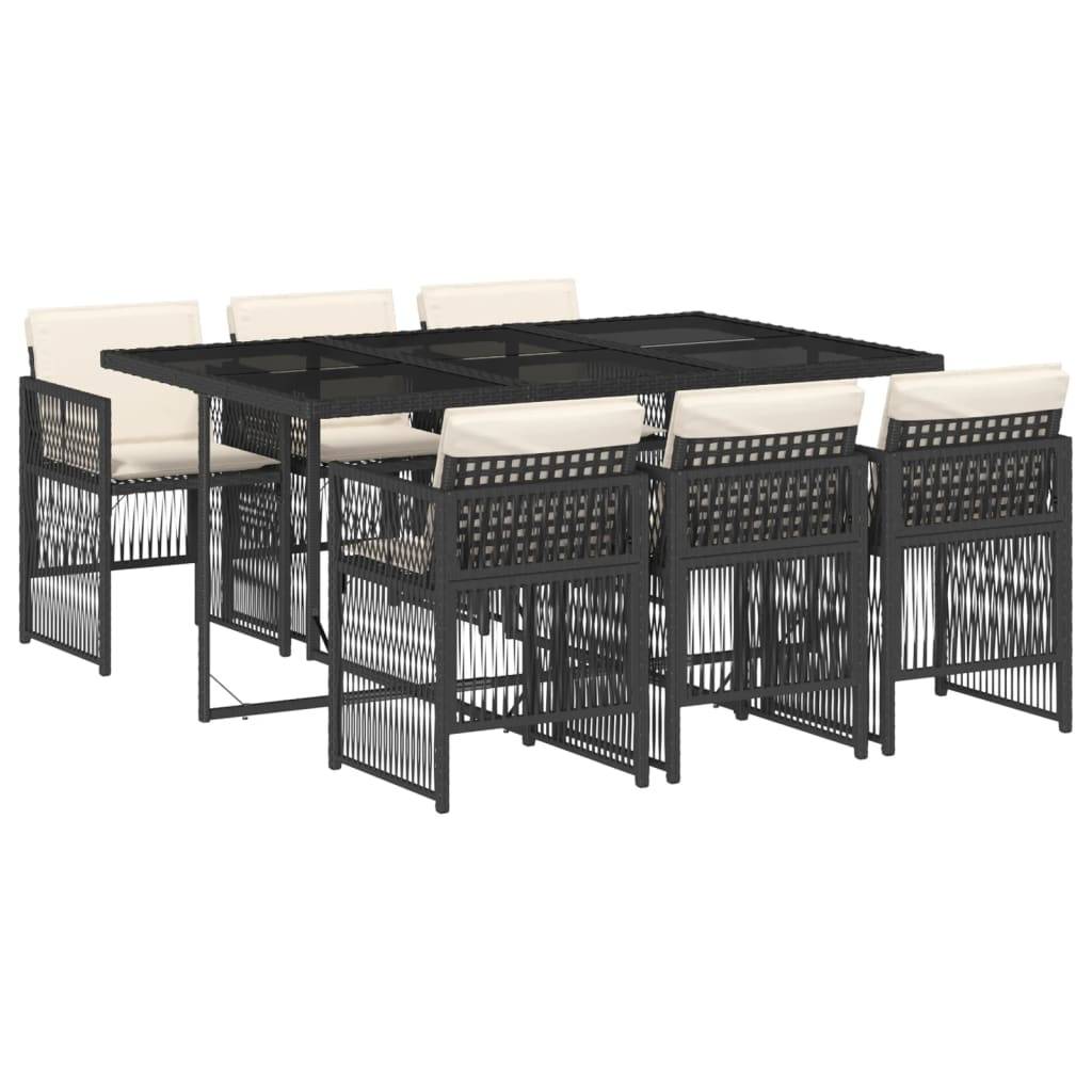 vidaXL 7-tlg. Garten-Essgruppe mit Kissen Schwarz Poly Rattan