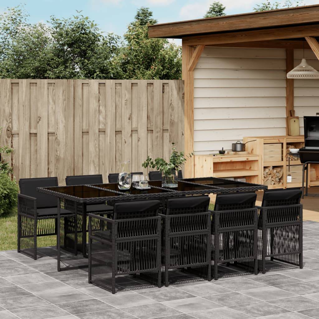 vidaXL 9-tlg. Garten-Essgruppe mit Kissen Schwarz Poly Rattan