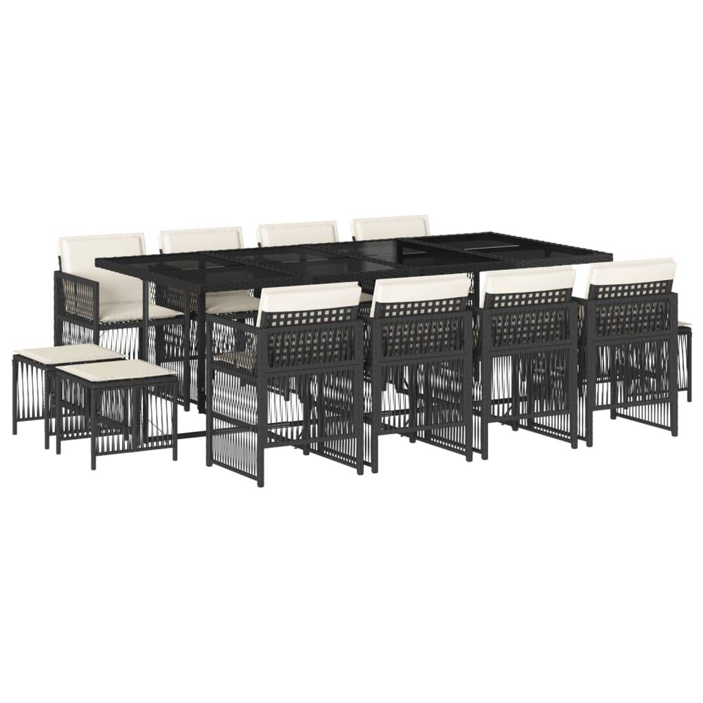 vidaXL 13-tlg. Garten-Essgruppe mit Kissen Schwarz Poly Rattan