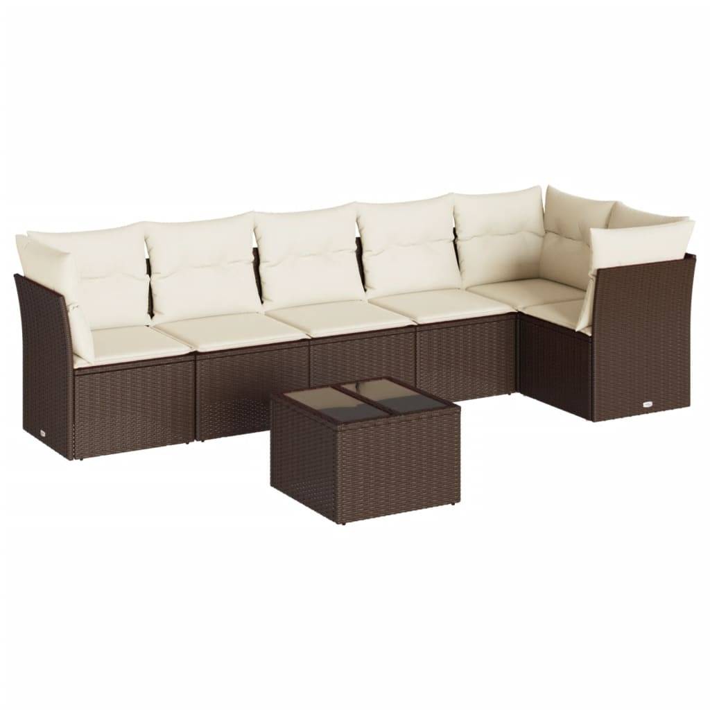vidaXL 7-tlg. Garten-Sofagarnitur mit Kissen Braun Poly Rattan