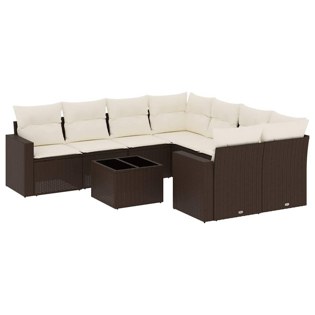 vidaXL 9-tlg. Garten-Sofagarnitur mit Kissen Braun Poly Rattan