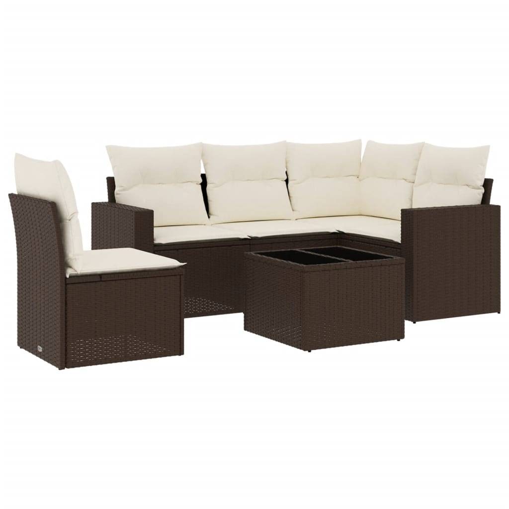 vidaXL 6-tlg. Garten-Sofagarnitur mit Kissen Braun Poly Rattan