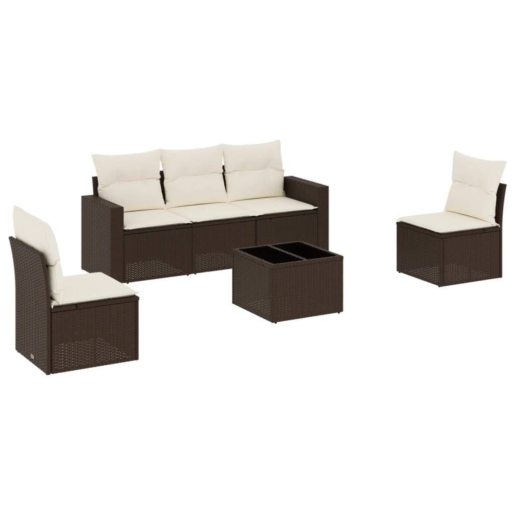 vidaXL 6-tlg. Garten-Sofagarnitur mit Kissen Braun Poly Rattan