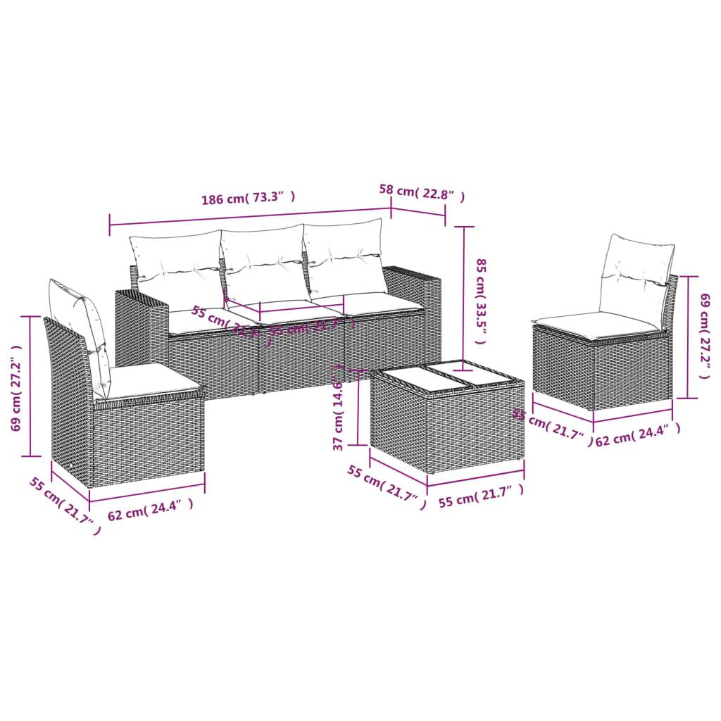 vidaXL 6-tlg. Garten-Sofagarnitur mit Kissen Braun Poly Rattan