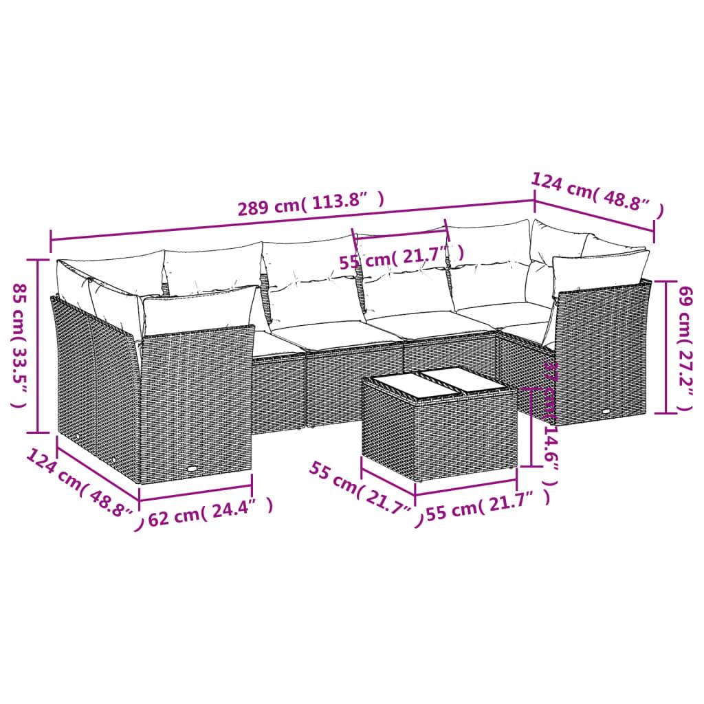 vidaXL 8-tlg. Garten-Sofagarnitur mit Kissen Braun Poly Rattan