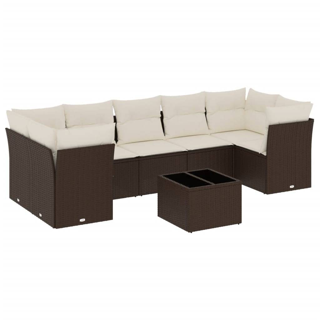 vidaXL 8-tlg. Garten-Sofagarnitur mit Kissen Braun Poly Rattan