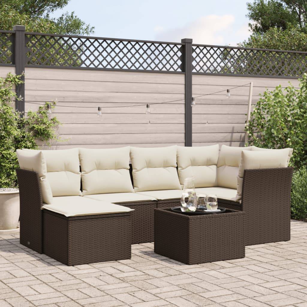 vidaXL 7-tlg. Garten-Sofagarnitur mit Kissen Braun Poly Rattan