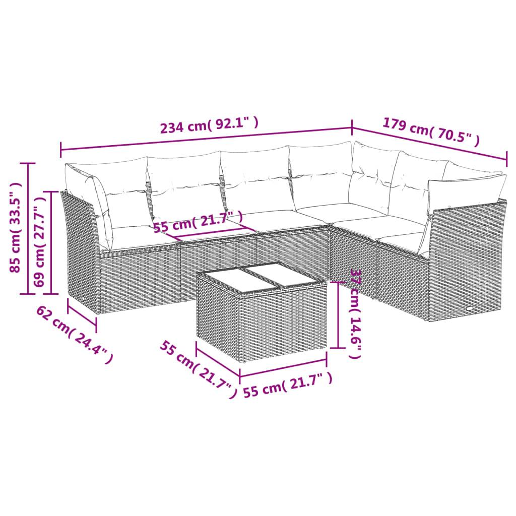 vidaXL 7-tlg. Garten-Sofagarnitur mit Kissen Schwarz Poly Rattan