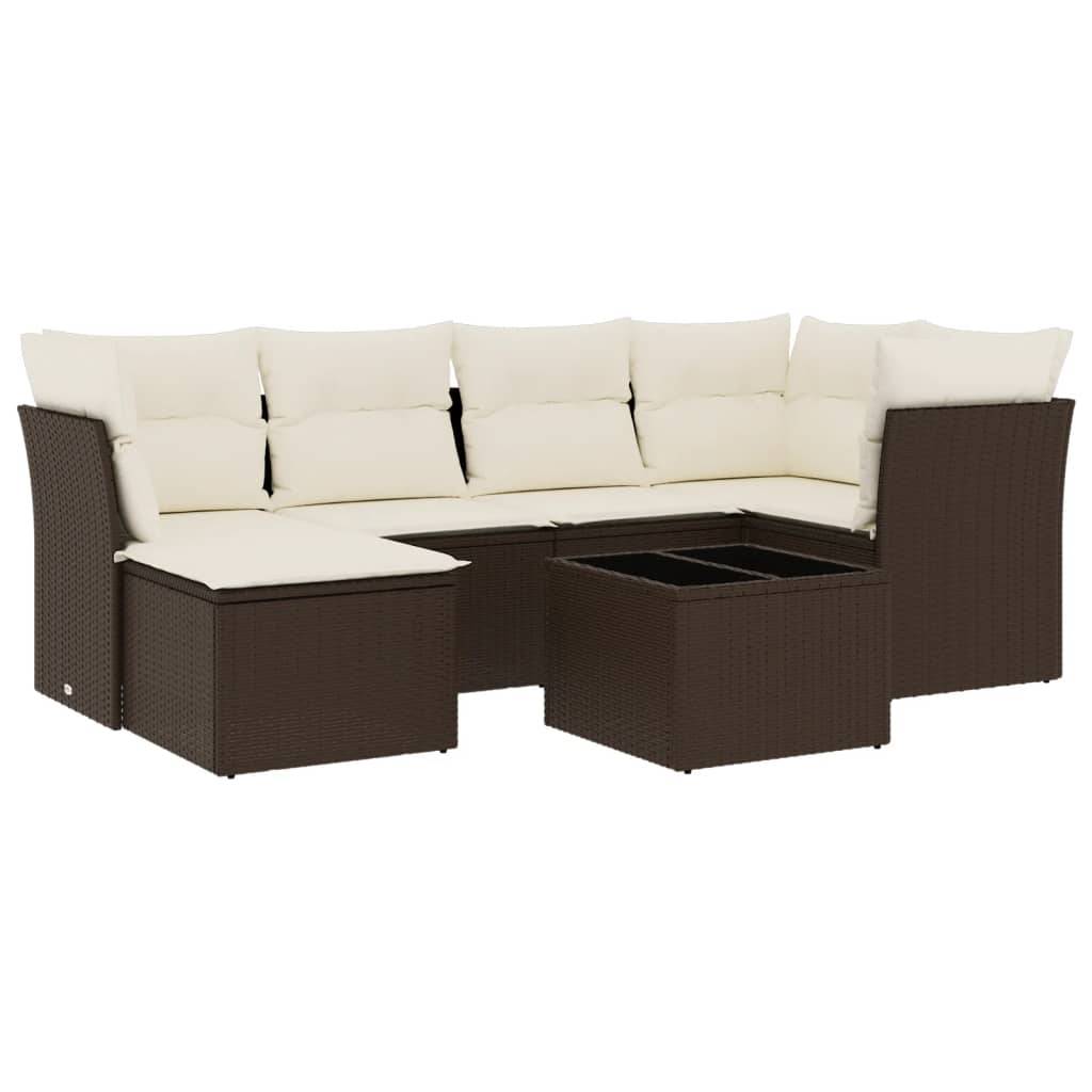 vidaXL 7-tlg. Garten-Sofagarnitur mit Kissen Braun Poly Rattan
