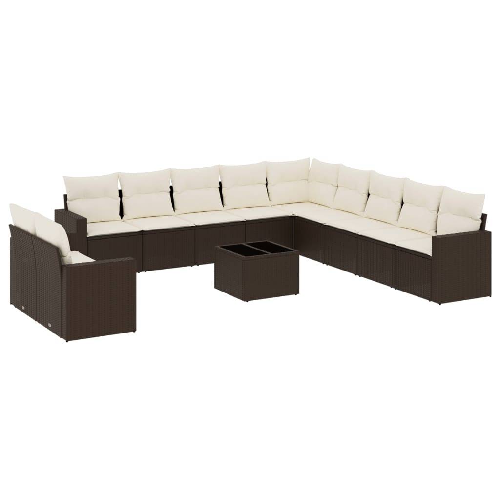 vidaXL 12-tlg. Garten-Sofagarnitur mit Kissen Braun Poly Rattan
