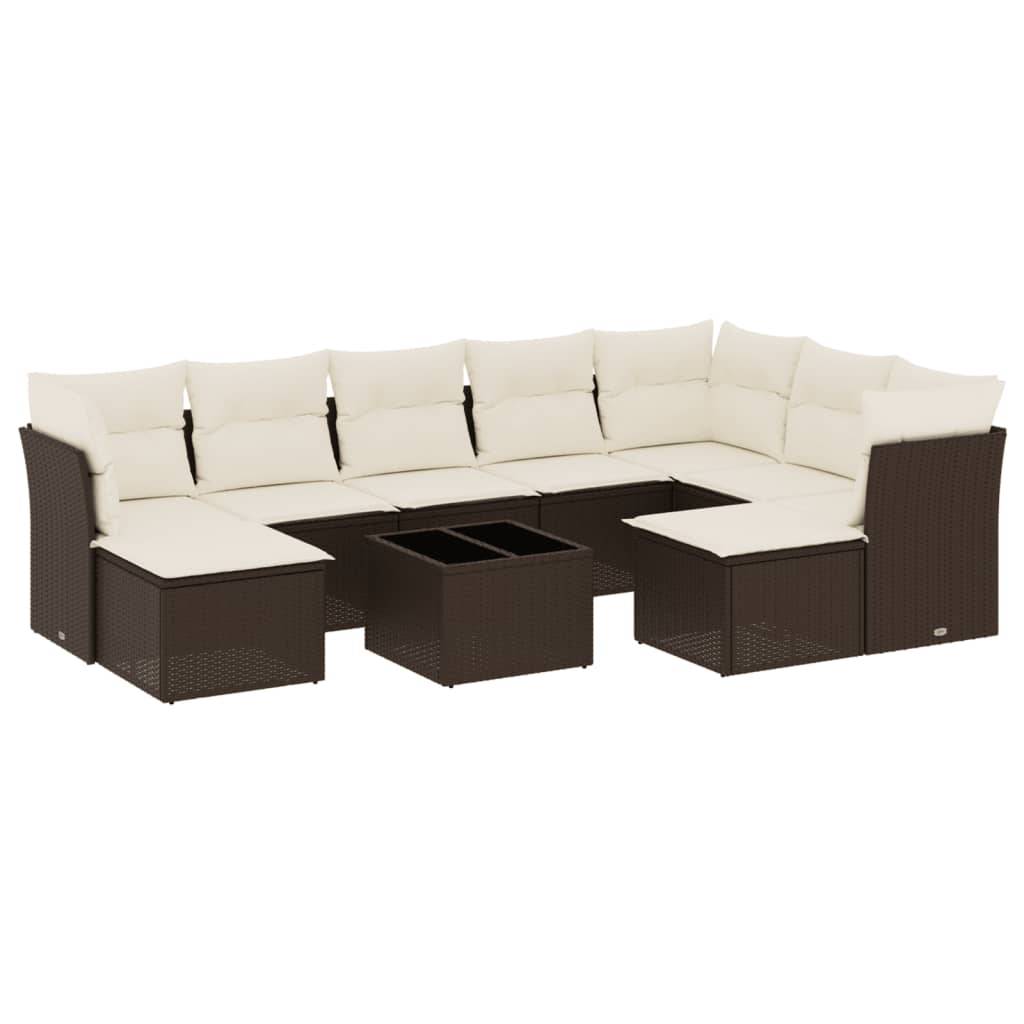 vidaXL 10-tlg. Garten-Sofagarnitur mit Kissen Braun Poly Rattan