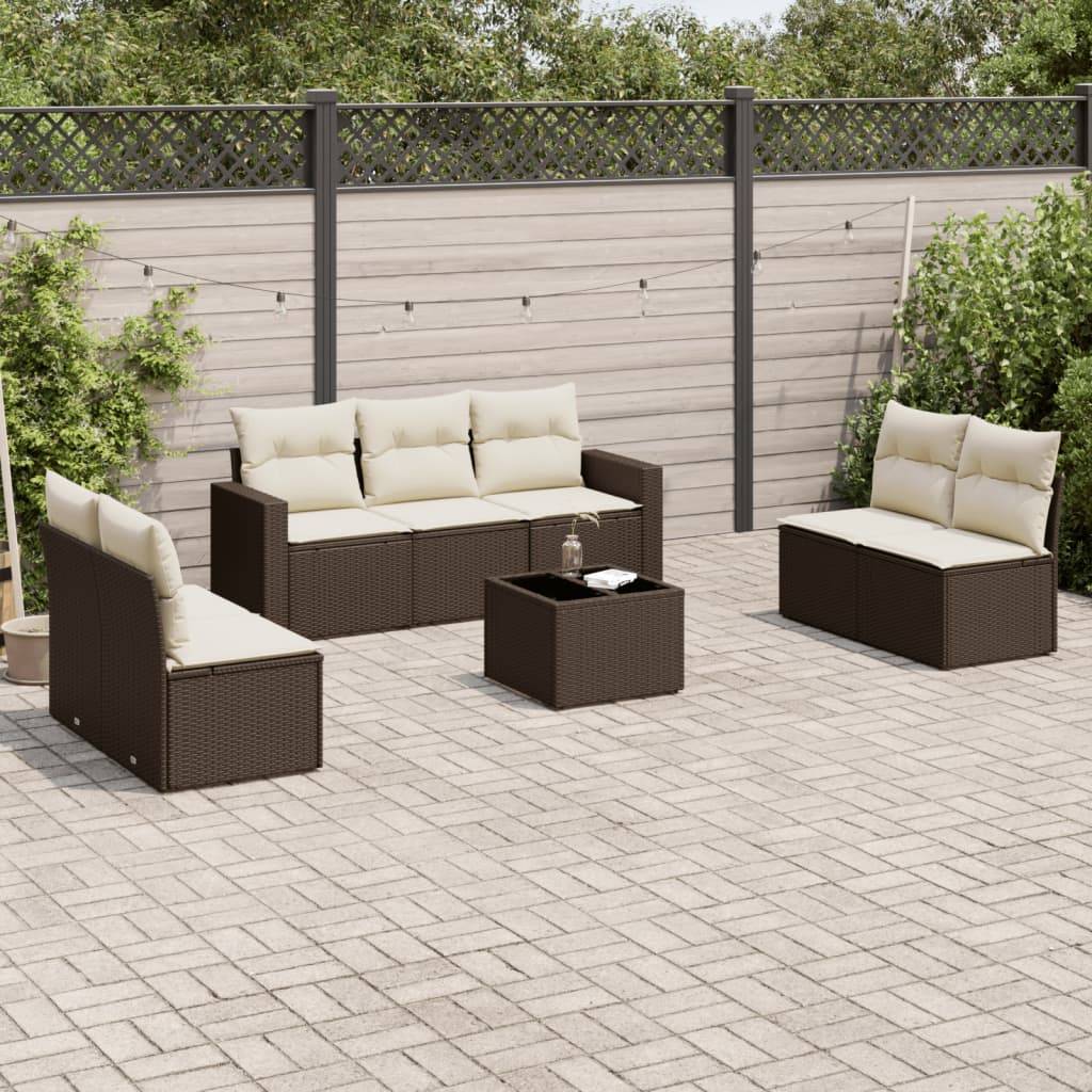 vidaXL 8-tlg. Garten-Sofagarnitur mit Kissen Braun Poly Rattan