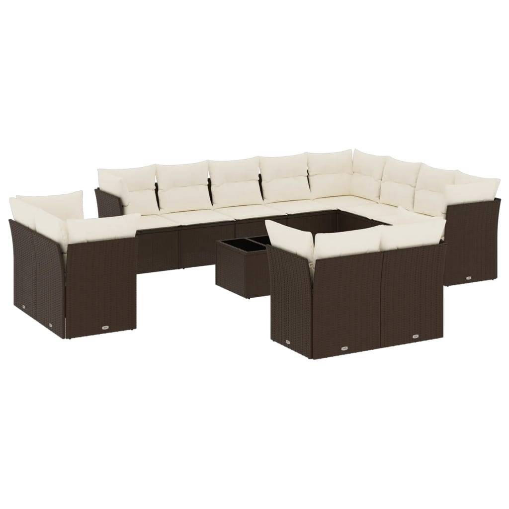 vidaXL 13-tlg. Garten-Sofagarnitur mit Kissen Braun Poly Rattan