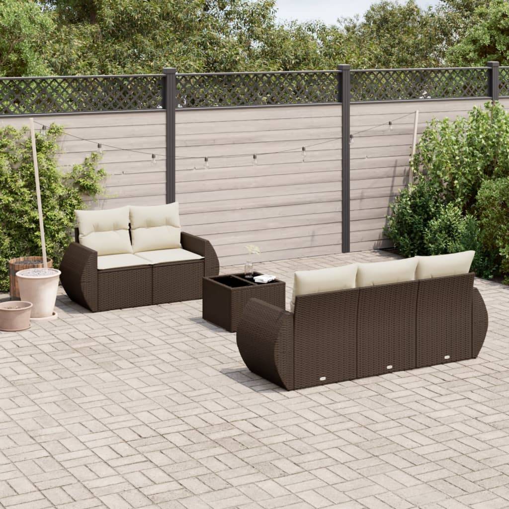 vidaXL 6-tlg. Garten-Sofagarnitur mit Kissen Braun Poly Rattan