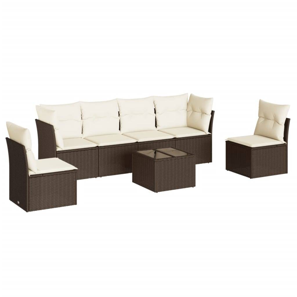 vidaXL 7-tlg. Garten-Sofagarnitur mit Kissen Braun Poly Rattan