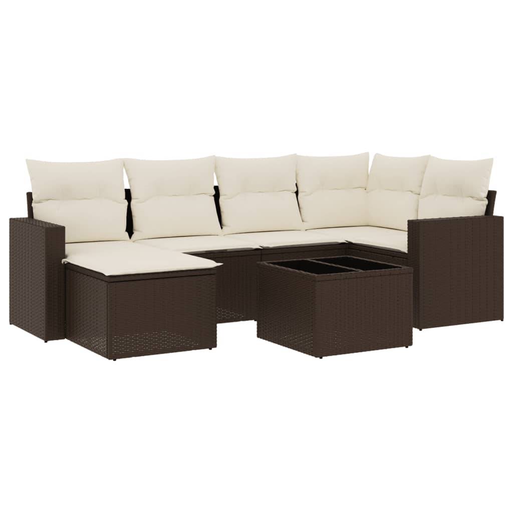 vidaXL 7-tlg. Garten-Sofagarnitur mit Kissen Braun Poly Rattan