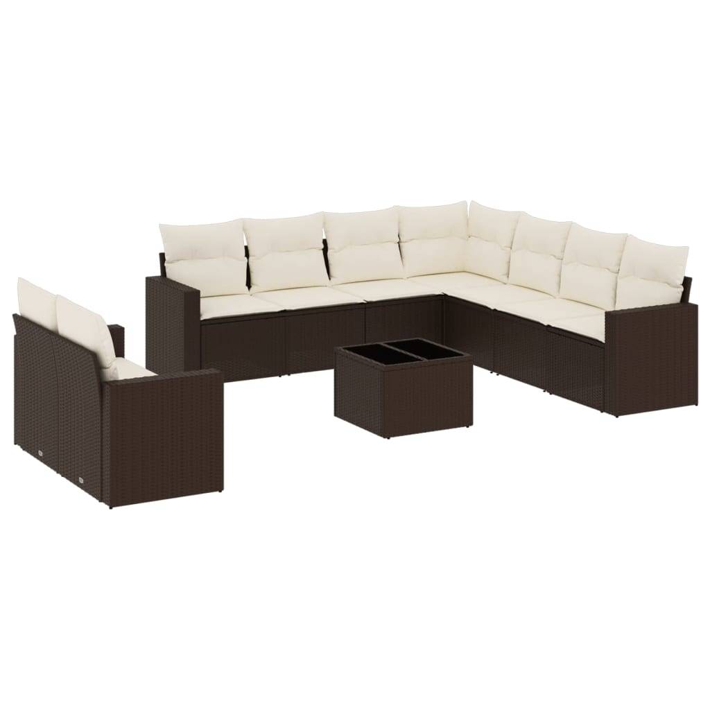 vidaXL 10-tlg. Garten-Sofagarnitur mit Kissen Braun Poly Rattan