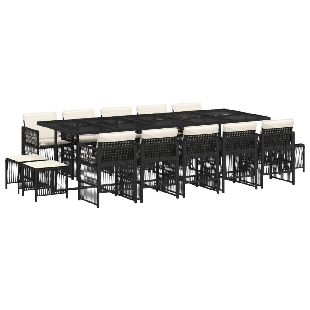vidaXL 15-tlg. Garten-Essgruppe mit Kissen Schwarz Poly Rattan